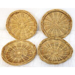 4 Wicker Bamboo Mini Paper Plate Holder Drink Coaster Boho Tiki Outdoor Picnic